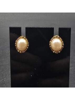 1928 Brand Faux Pearl Stud Earrings Gold Tone Pierced Post